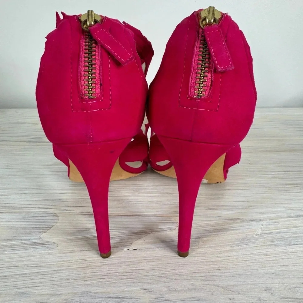 Rupert Sanderson Floria Pink Fuchsia Suede Cutout Peep Toe Heeled Sandals - Picture 6 of 16